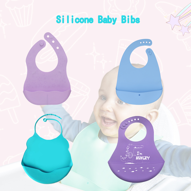 Baby Silicone Bibs, Baby Bibs en silicone pour garçons et filles, Bibs étanches doux réglables, Bibs d\'alimentation en silicone