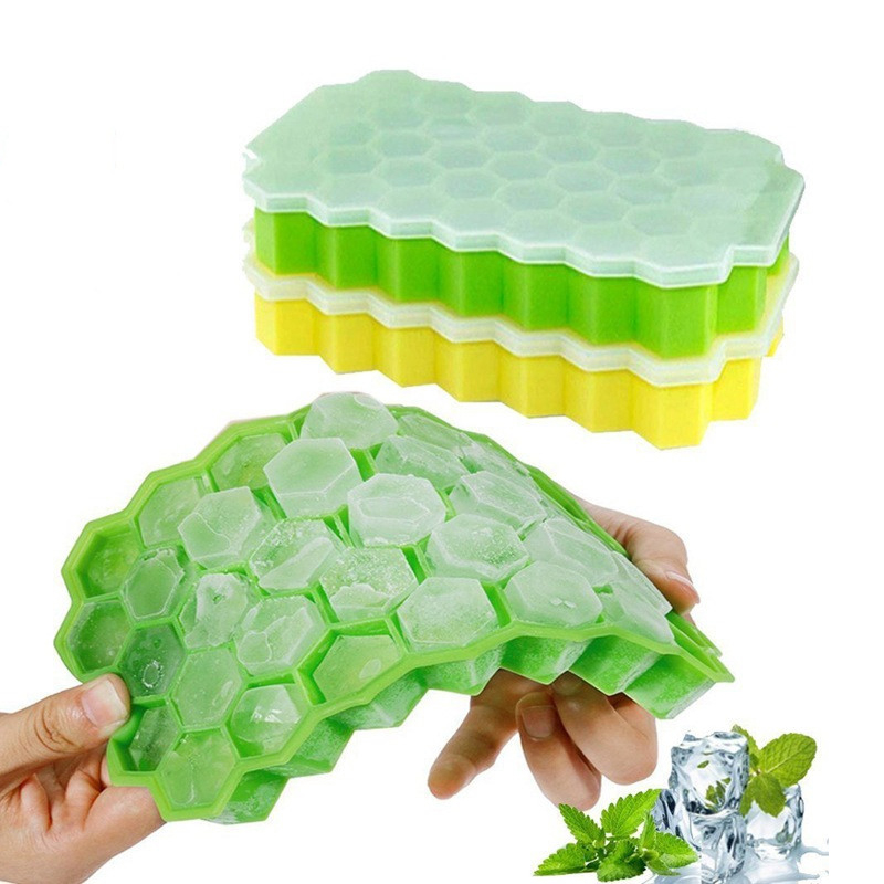 Plateau de glaçon ennid d\'abeille, 37 Moule de fabricant de glaçons de glaçon en silicone de qualité alimentaire avec les couvercles moule à glace à la crème glacée à crème glacée.